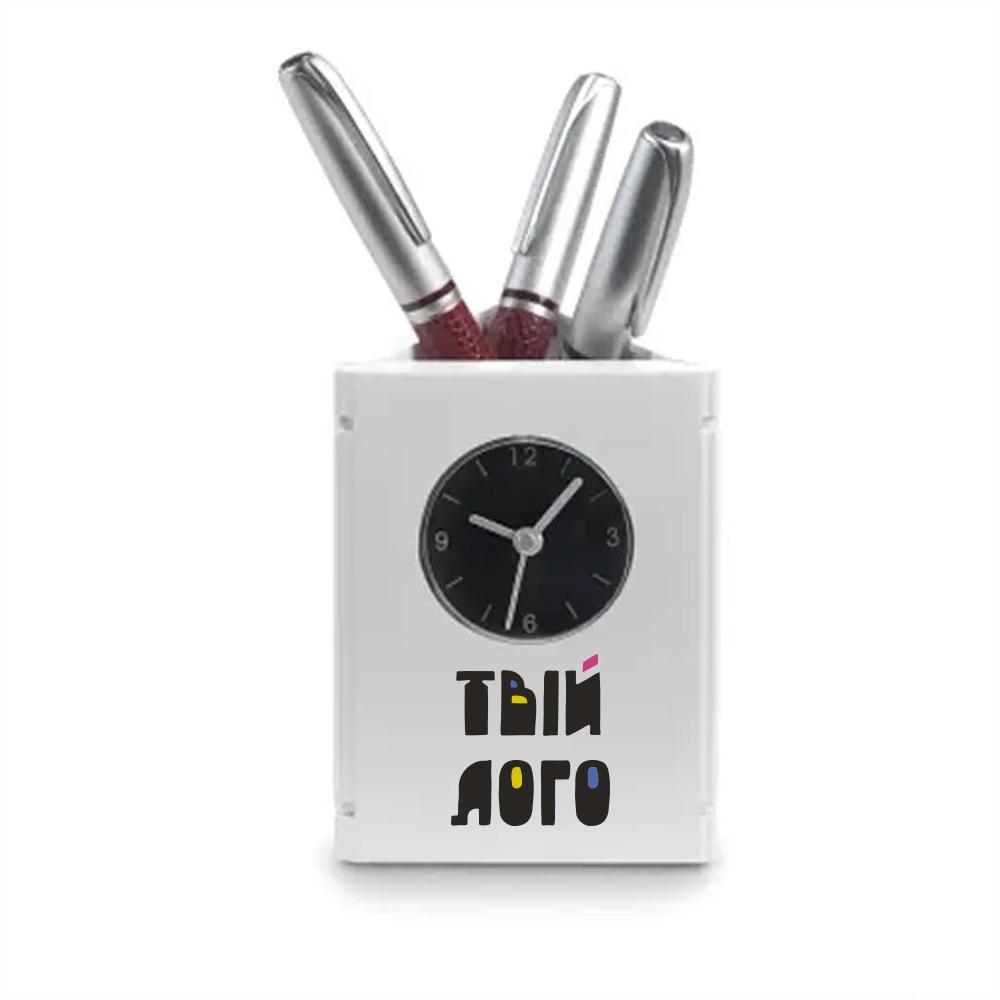 Подставка для ручек с часами и двумя фоторамками с вашим лого